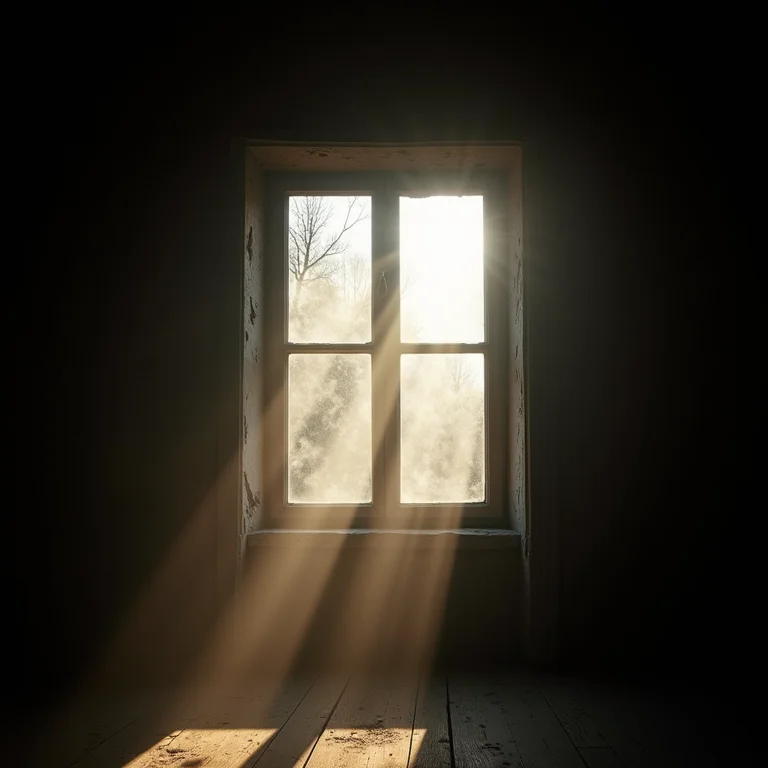 Janela em sótão mostrando falta de ventilação e poeira