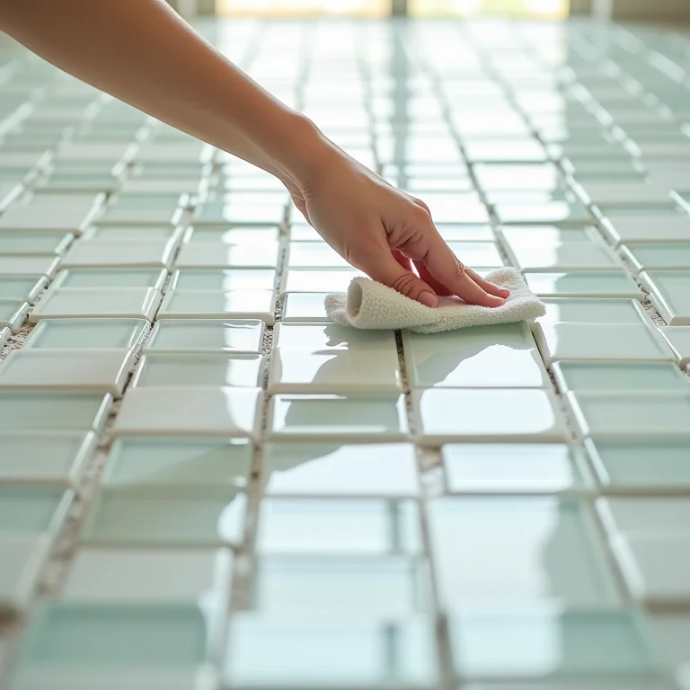 Limpeza de pastilhas de vidro em banheiro