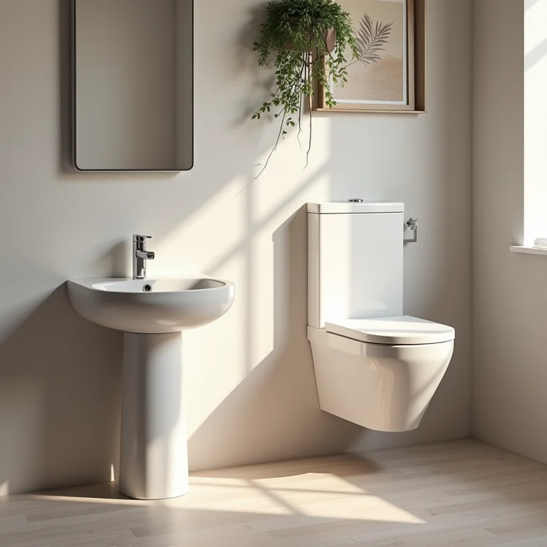 Louças sanitárias compactas otimizando espaço em banheiro pequeno
