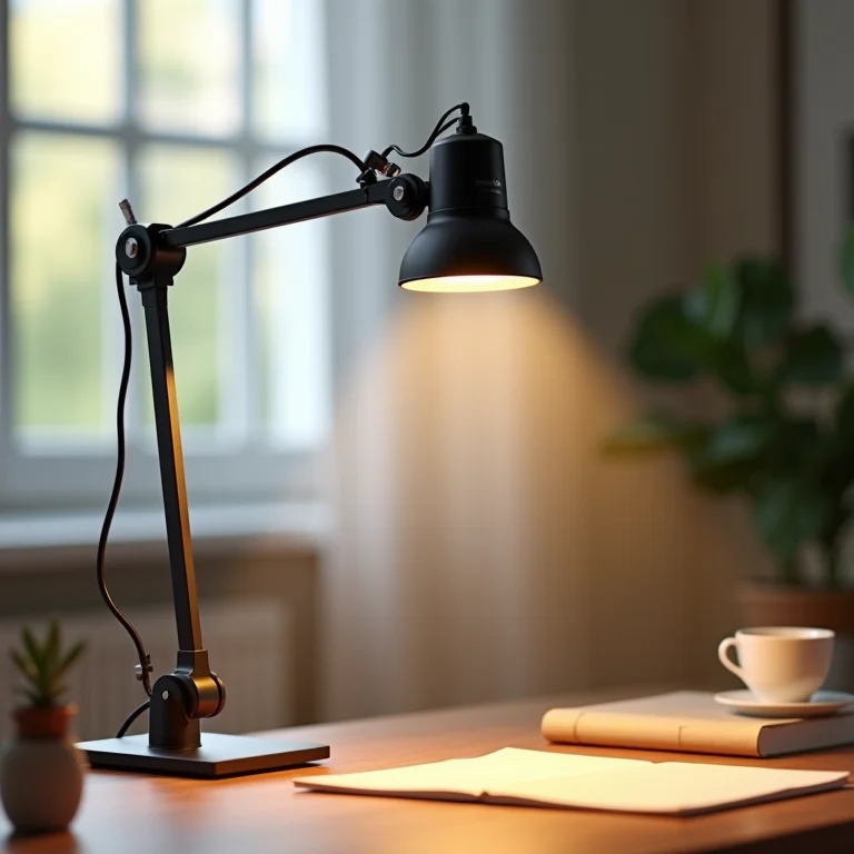 Luminária de grampo com braço articulado.