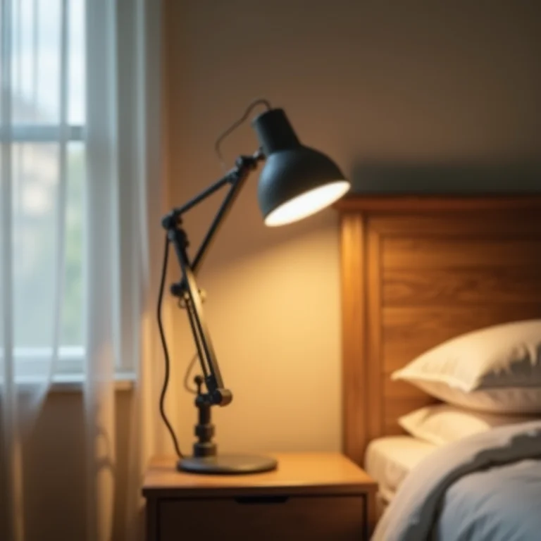 Luminária de grampo sendo movida, mostrando flexibilidade.