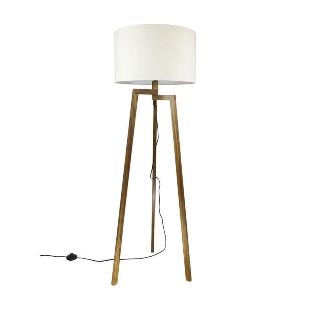 Luminária de Piso Tripé em Madeira Clara: Elegância Minimalista - detalhe