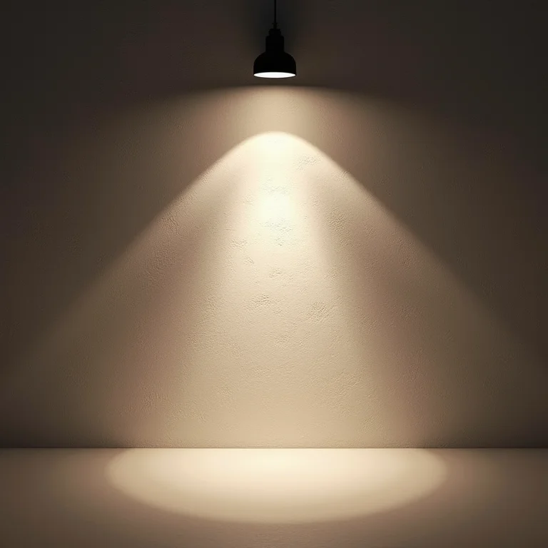 Luminárias embutidas com foco na parede, realçando a textura.