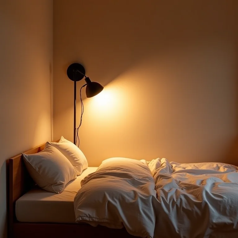 Luminárias estrategicamente posicionadas em um quarto pequeno