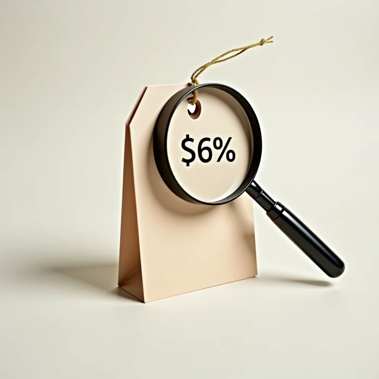 Lupa examinando etiqueta de preço com desconto.