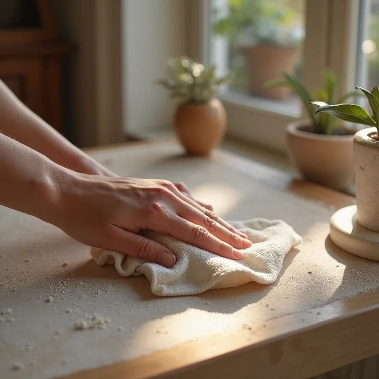Manutenção de sanca de gesso com um pano macio para evitar danos, mantendo a elegância do lar.