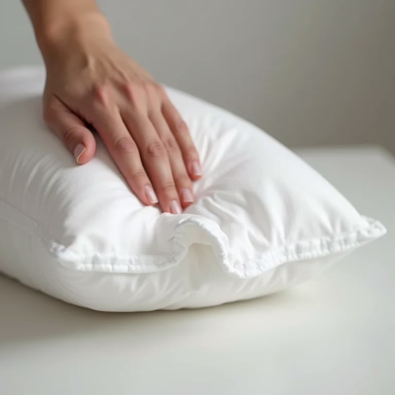 Mão fofa um travesseiro limpo e bem cuidado.