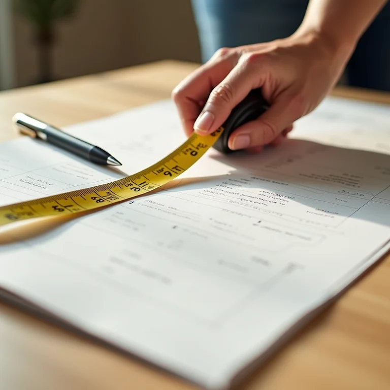 Mão medindo amostra de piso para closet