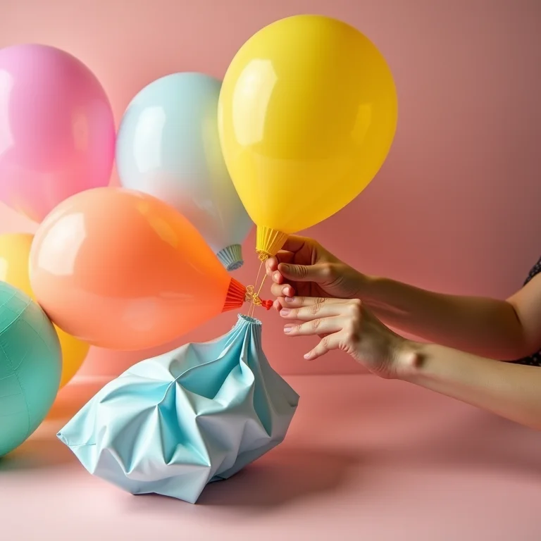 Mãos criando balões de papel coloridos para decoração de festa junina.