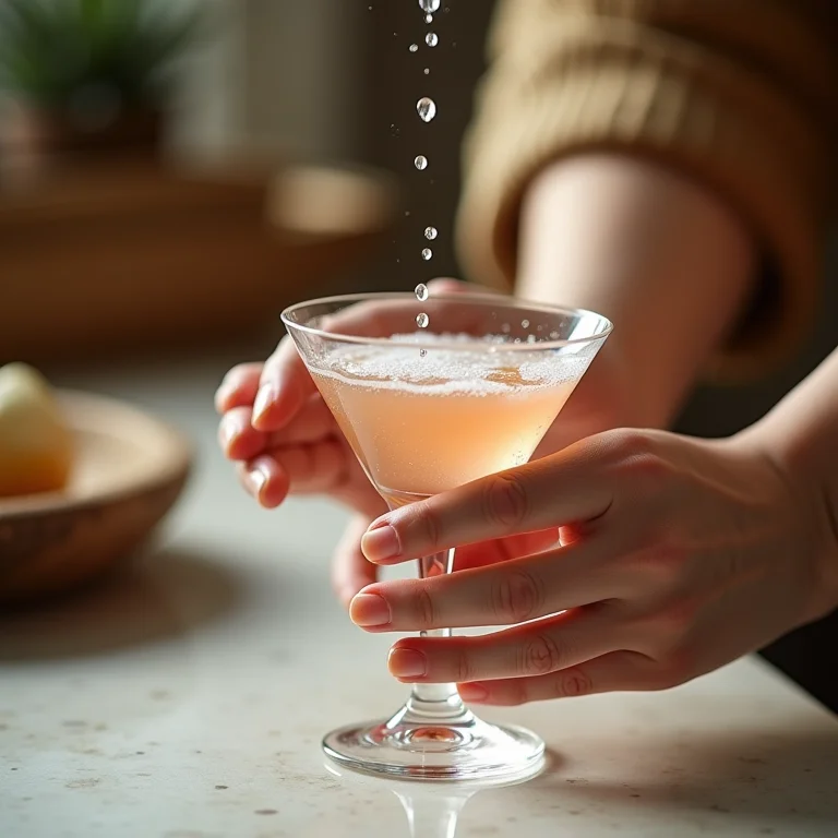 Mãos lavando delicadamente copos de drink com esponja e água com sabão.