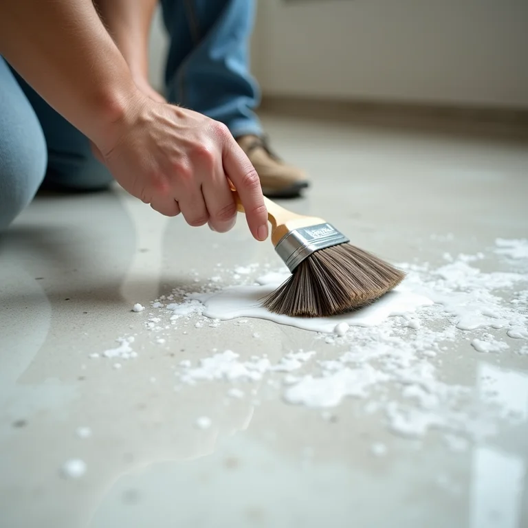 Mãos limpando o piso da calçada com água e sabão antes de pintar.