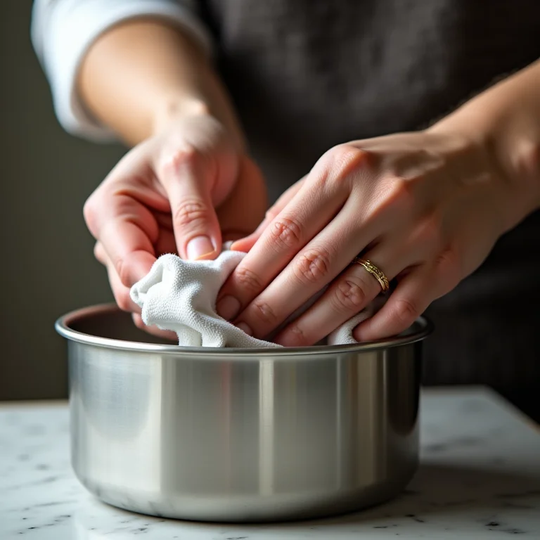 Mãos limpando porta mantimentos de inox.