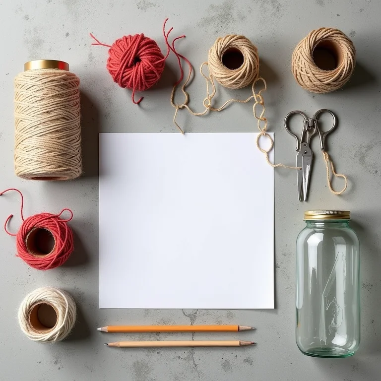 Materiais baratos para DIY: barbante, feltro, potes de vidro reciclados.