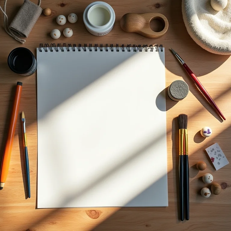 Materiais fáceis de usar para DIY decoração: tinta, pincéis, retalhos de tecido, contas de madeira.