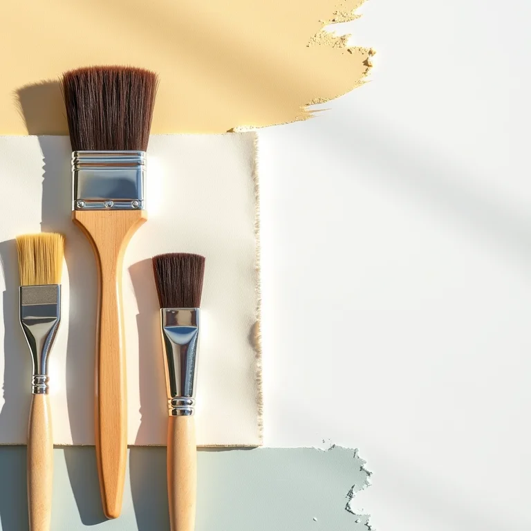 Materiais para decoração DIY: tintas, pincéis, lixas e estêncil.