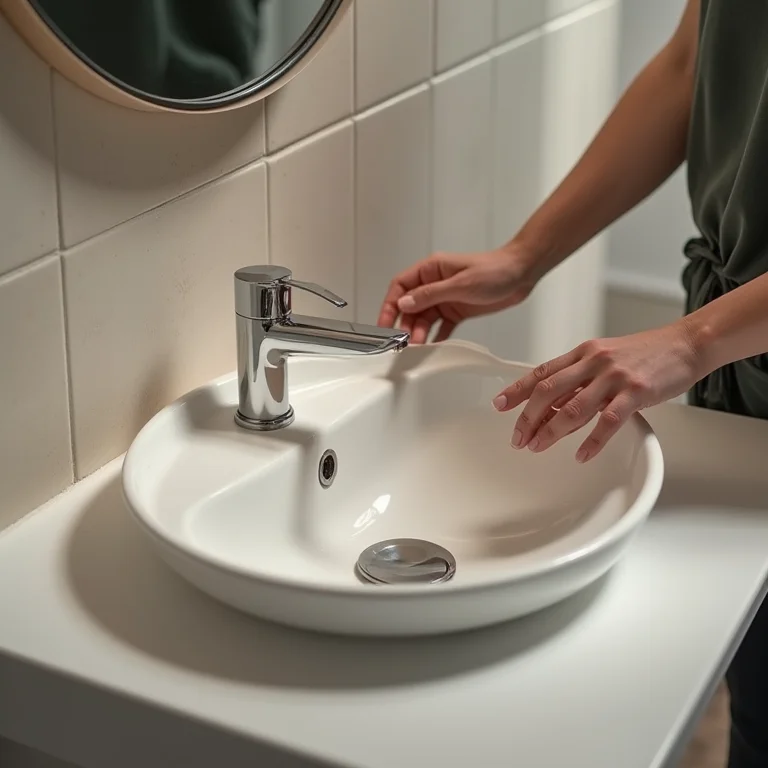 Medindo a altura ideal para a pia de um banheiro acessível.