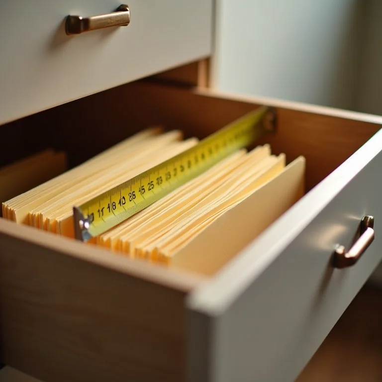 Medindo uma gaveta para organizador de pastas