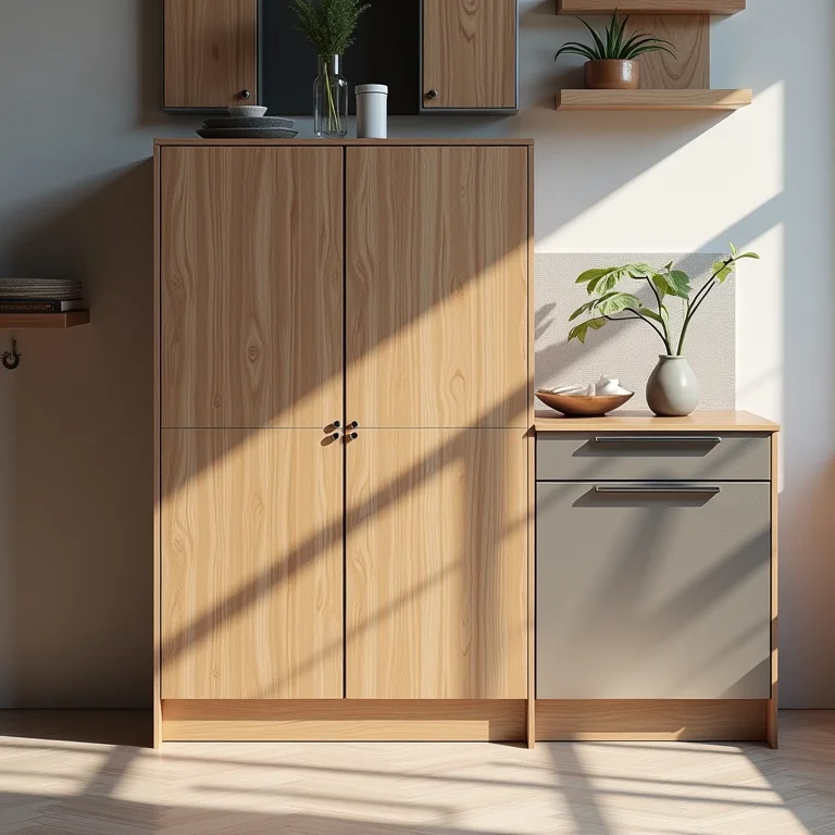 Melhores materiais para armário de cozinha pequeno: madeira, metal, laminado.