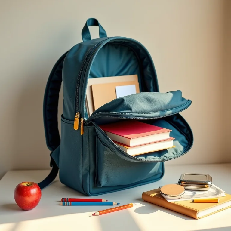 Mochila escolar sendo esvaziada