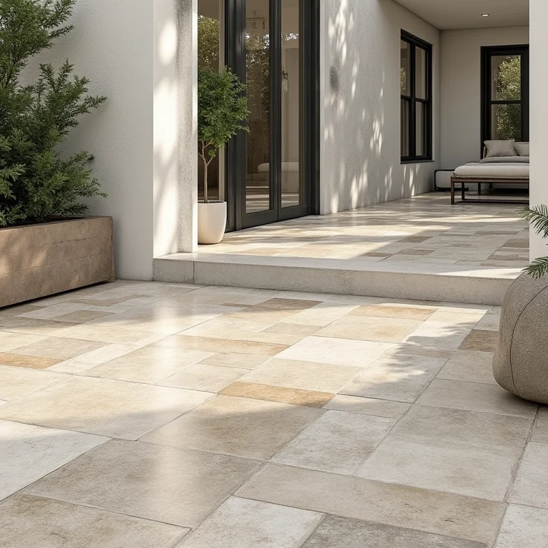 Mood board com diferentes estilos e designs de pisos para áreas externas.