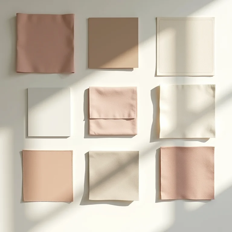 Moodboard com amostras de materiais e luminárias para cálculo de iluminação