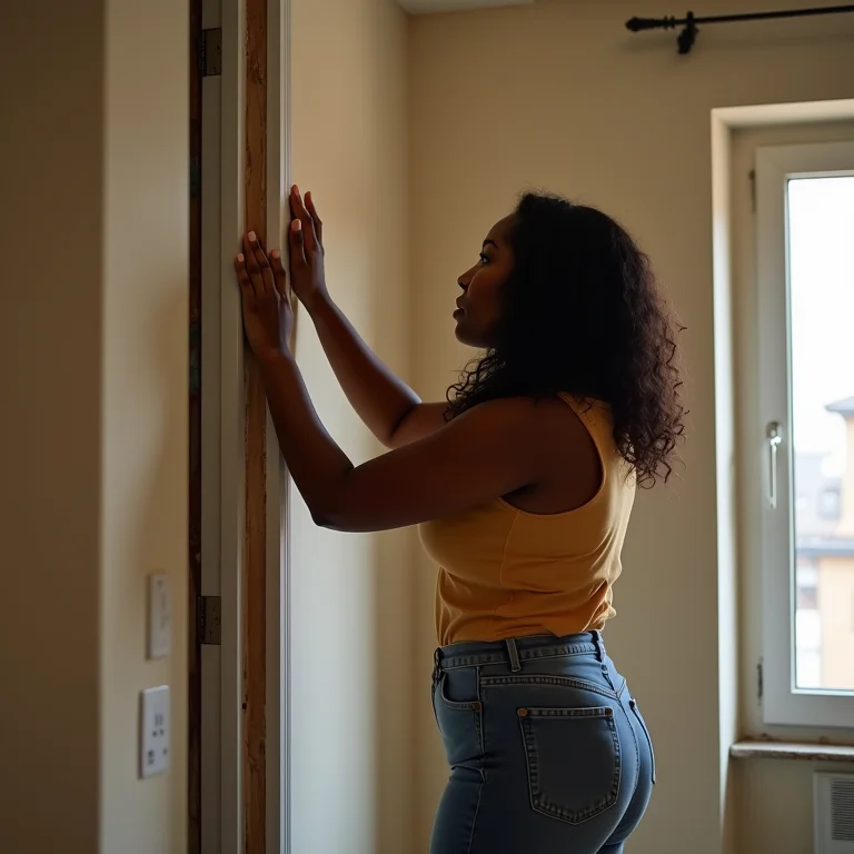 Mulher acompanhando de perto a reforma do apartamento.