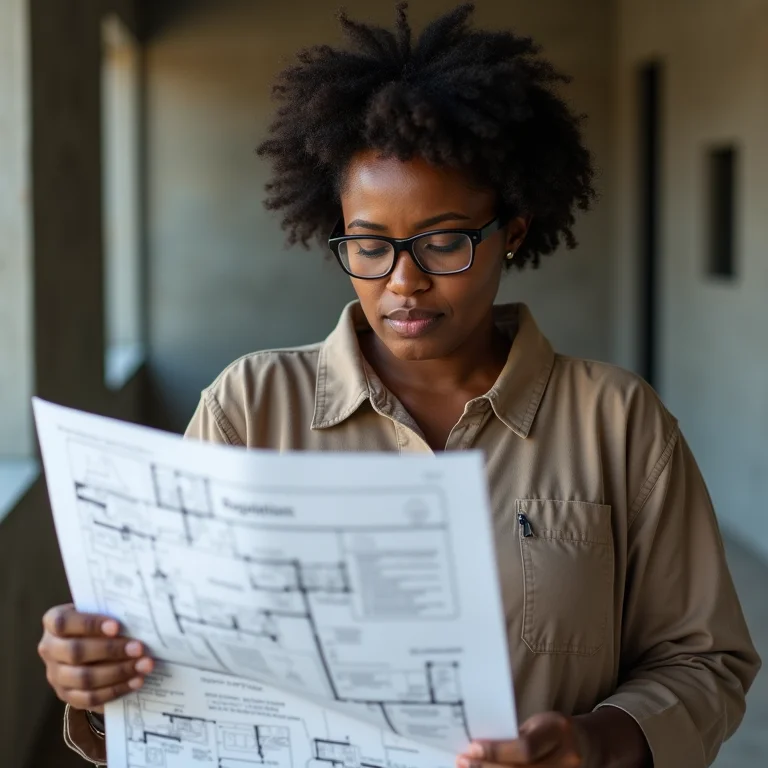 Mulher analisando normas para piso de cozinha industrial