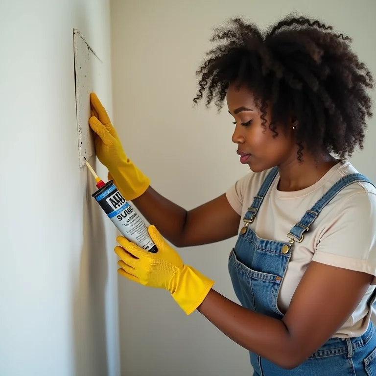 Mulher aplicando impermeabilizante em fissura na parede
