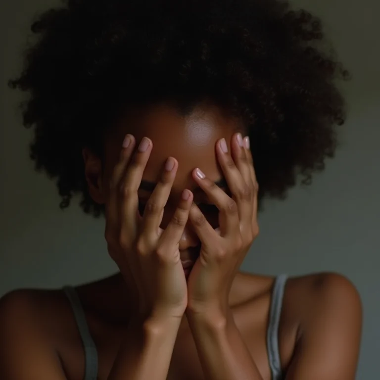 Mulher cobrindo o rosto em sinal de tristeza