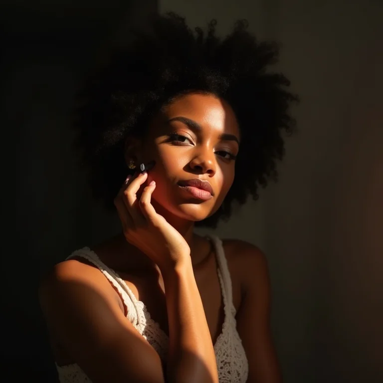 Mulher com maquiagem sob iluminação monocromática