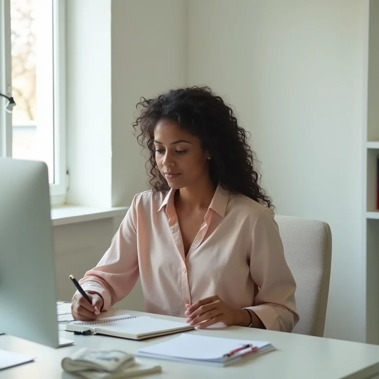 Mulher com postura correta trabalhando em escritório