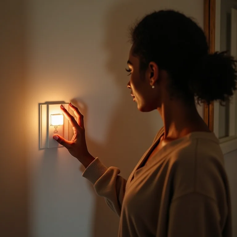 Mulher desligando a luz: mudança de hábito para economizar energia