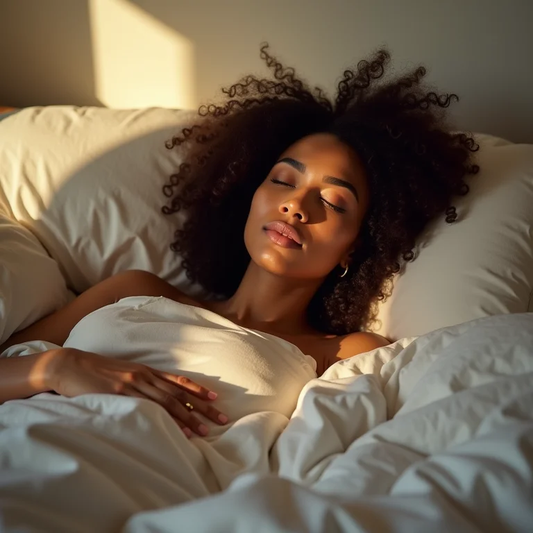 Mulher dormindo tranquilamente.