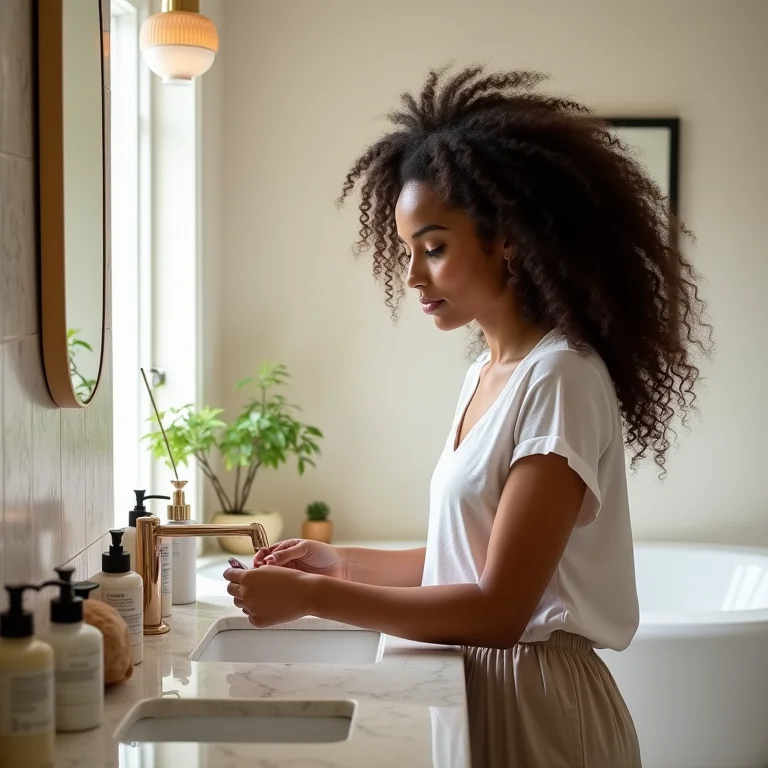 Mulher escolhendo acessórios para um gabinete de banheiro de 90cm