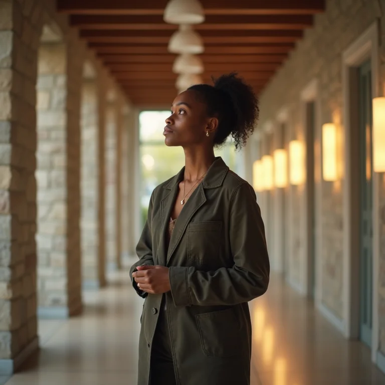 Mulher escolhendo o estilo de iluminação para o corredor.