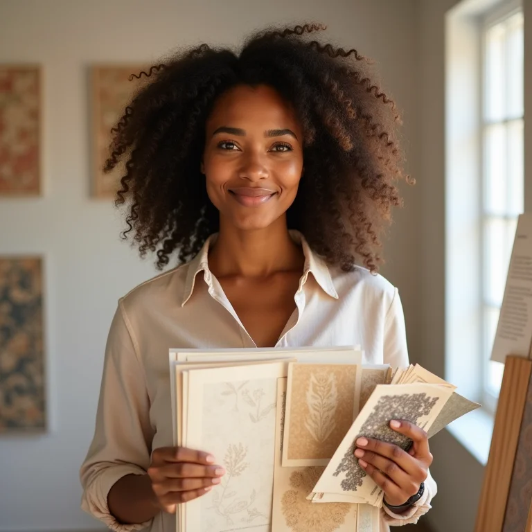 Mulher escolhendo papel de parede para o banheiro