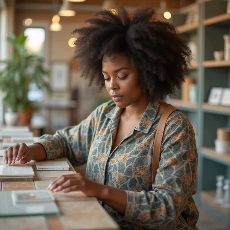 Mulher escolhendo pastilhas de vidro para o piso