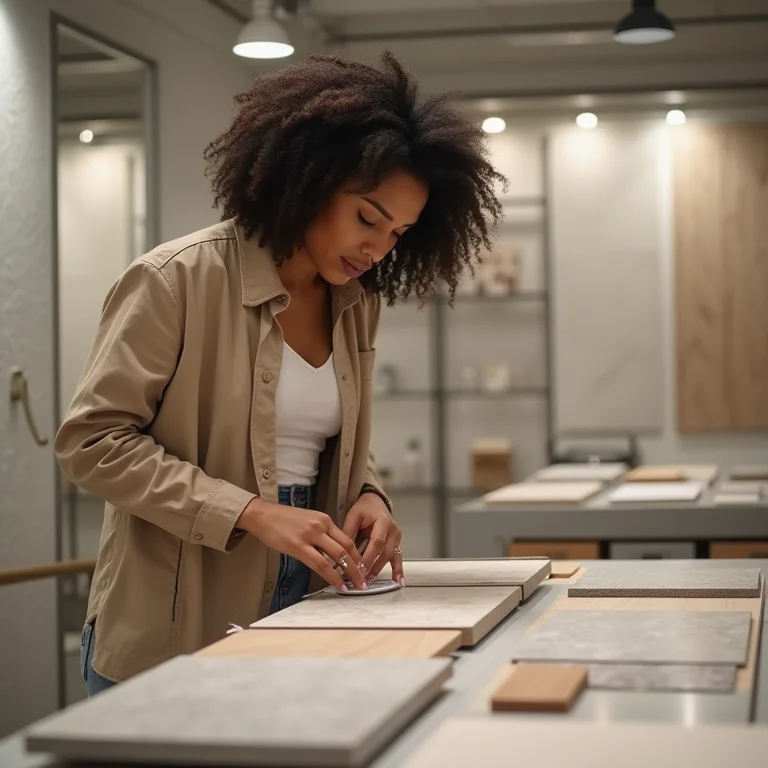 Mulher escolhendo revestimento para banheiro