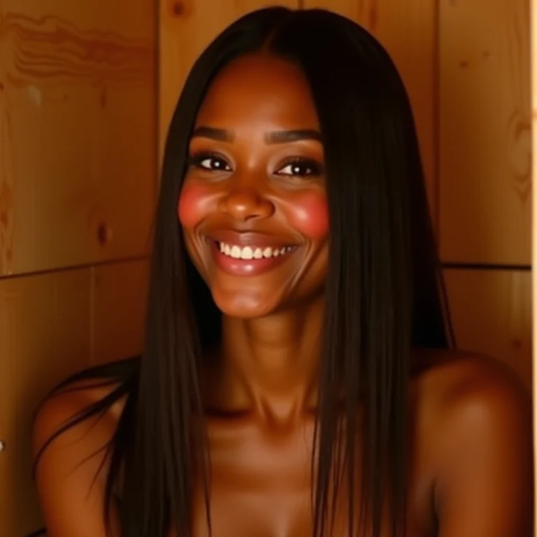 Mulher experimentando melhora da circulação sanguínea em uma sauna.