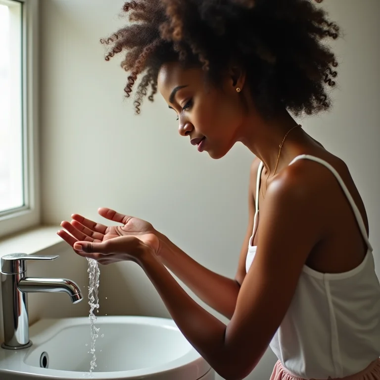 Mulher higienizando as mãos perto de um vaso sanitário inteligente