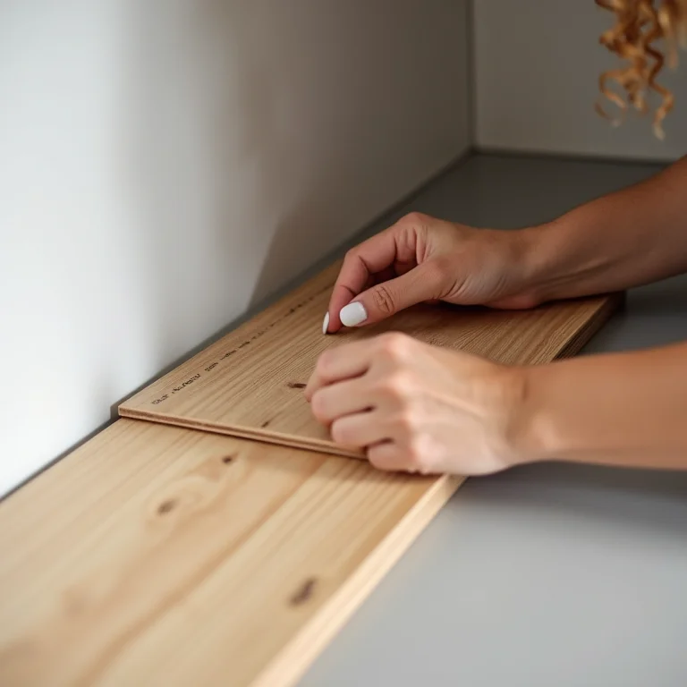 Mulher instalando piso vinílico click com espaçadores.