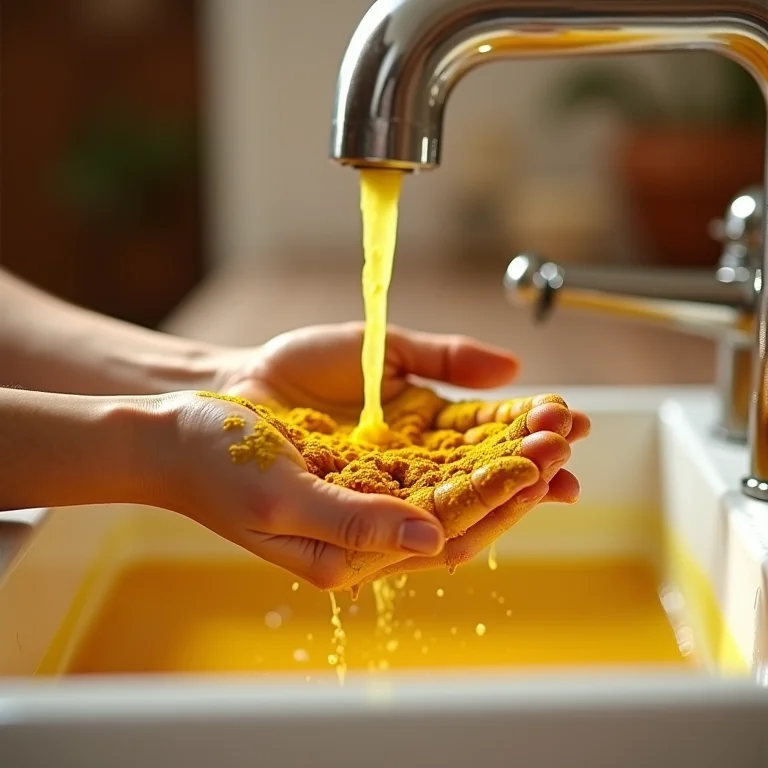 Mulher lavando as mãos após contato com açafrão