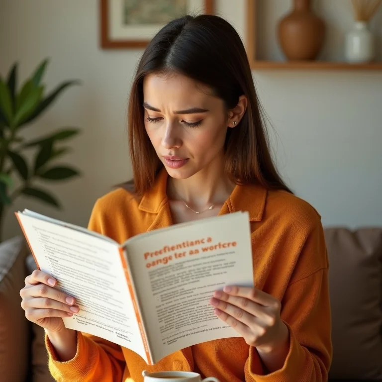Mulher lendo sobre precauções ao consumir chá de casca de laranja.