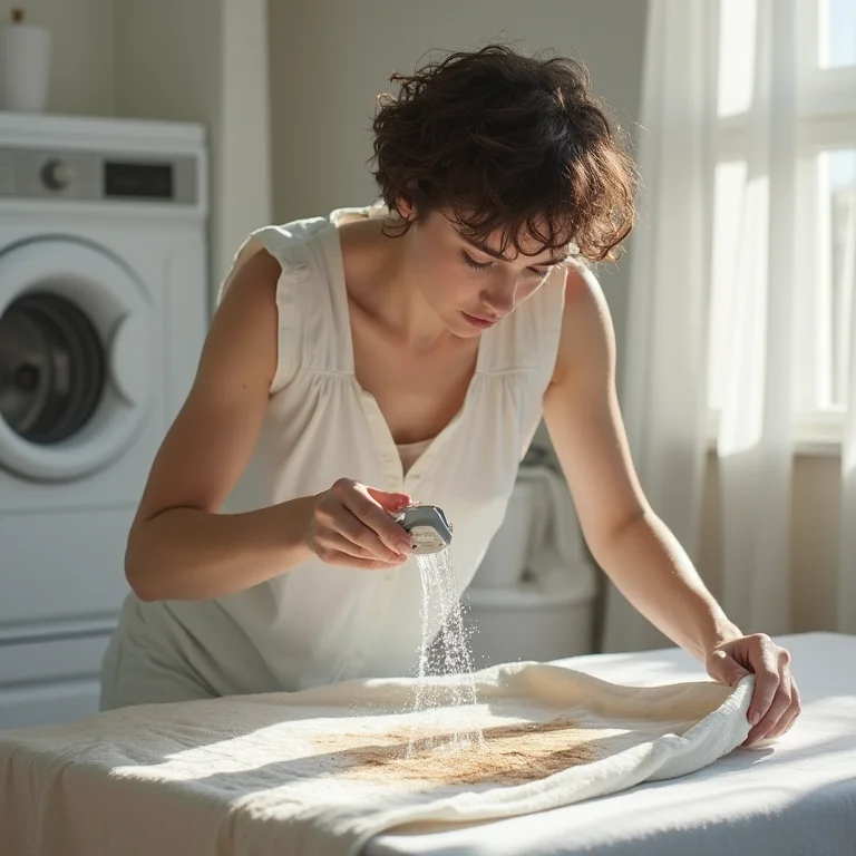 Mulher negra aplicando pasta de bicarbonato de sódio em mancha de roupa.