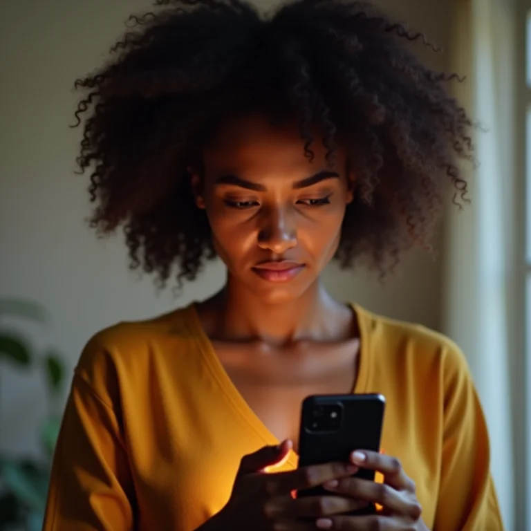 Mulher recebendo alerta de reconhecimento facial da câmera de segurança