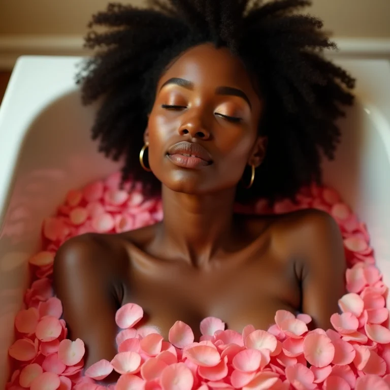 Mulher relaxando com aromaterapia no banho