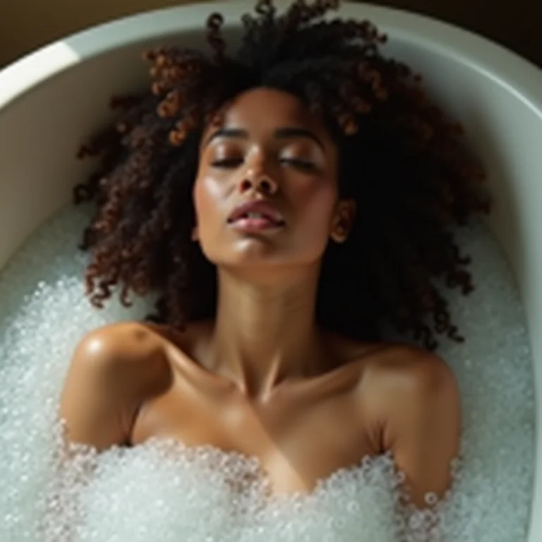 Mulher relaxando em banheira com espuma