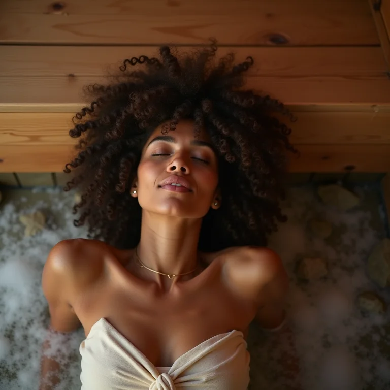 Mulher relaxando em sauna com piso atérmico