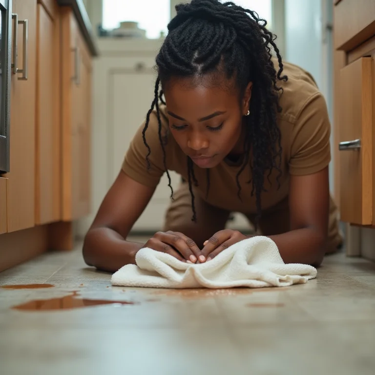 Mulher removendo mancha de gordura do piso