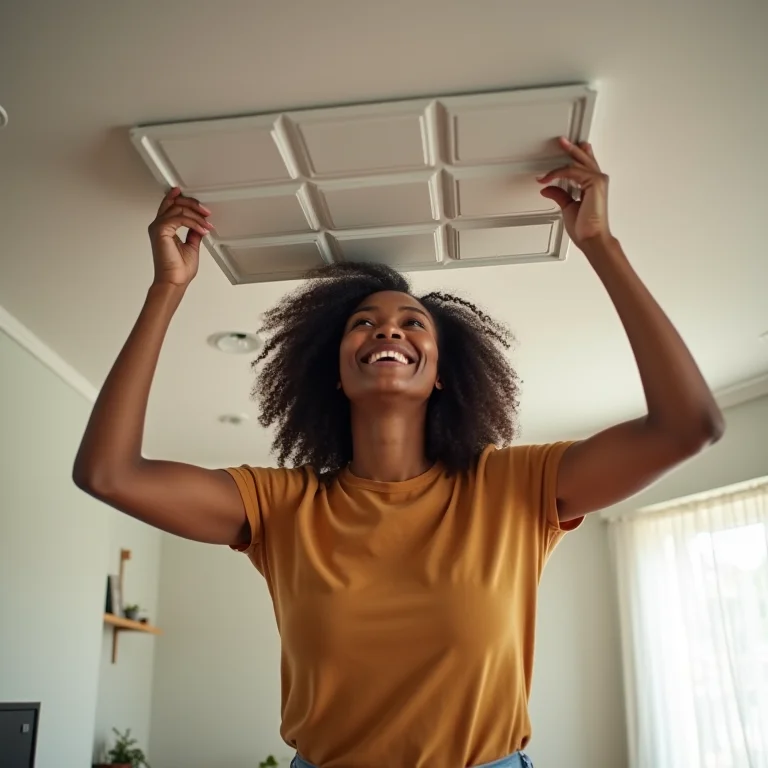 Mulher removendo placa de forro com facilidade